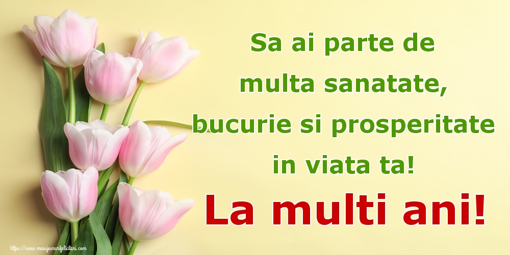 Felicitari de zi de nastere - Sa ai parte de multa sanatate, bucurie si prosperitate in viata ta! La multi ani! - mesajeurarifelicitari.com