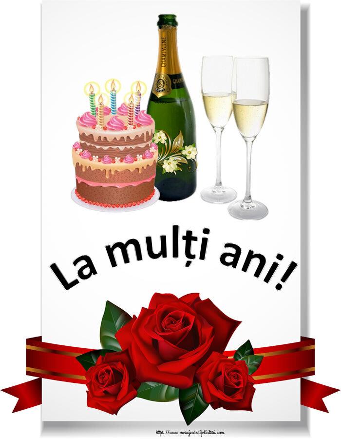 Zi de nastere La mulți ani! ~ șampanie cu pahare și tort cu lumânări