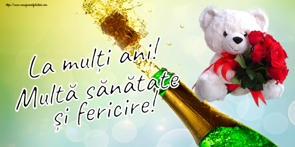 Felicitari de zi de nastere - 🌼🥳 La mulți ani! Multă sănătate și fericire! ~ ursulet alb cu trandafiri rosii - mesajeurarifelicitari.com