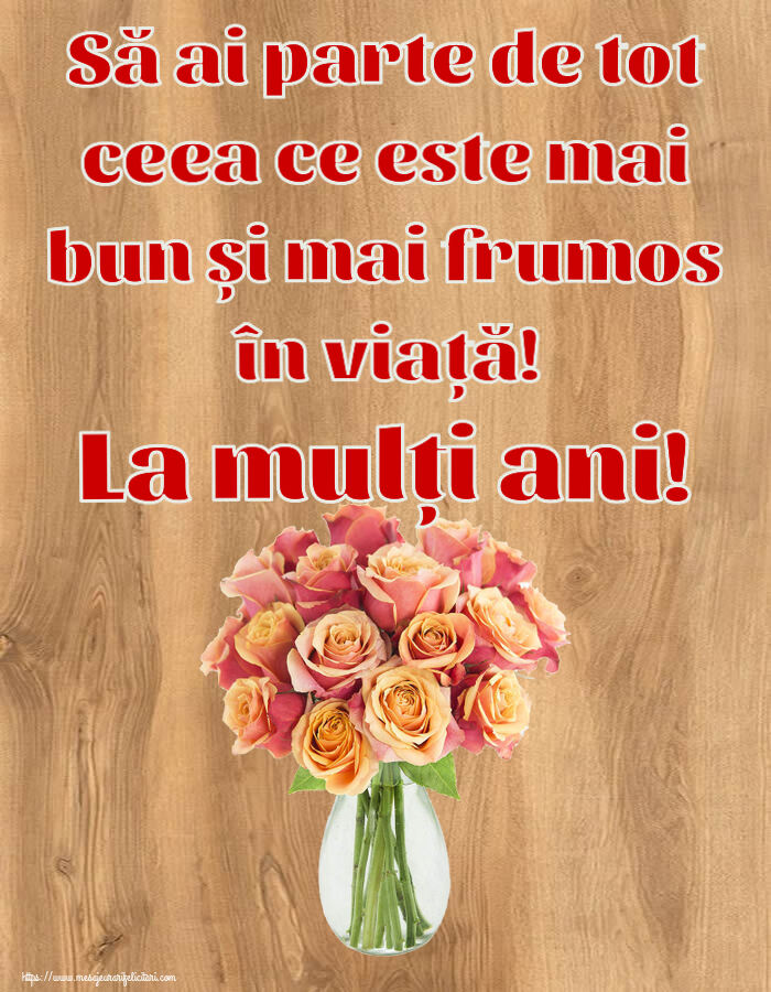 Felicitari de zi de nastere - Să ai parte de tot ceea ce este mai bun și mai frumos în viață! La mulți ani! ~ vază cu trandafiri - mesajeurarifelicitari.com
