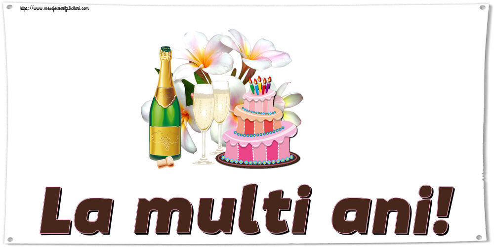 Zi de nastere La multi ani! ~ tort, șampanie și flori - desen