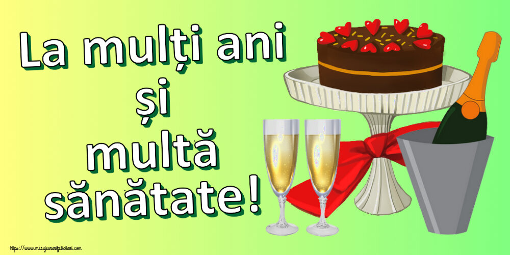La mulți ani și multă sănătate! ~ clipart tort, șampanie cu pahare
