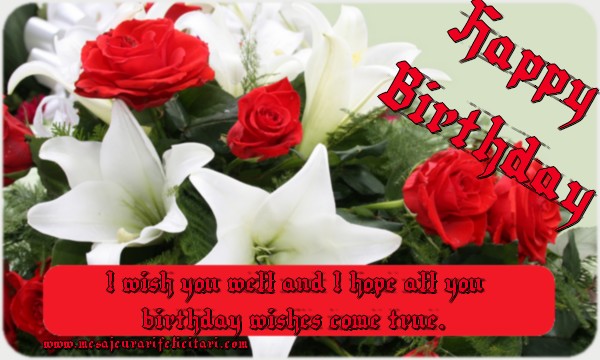 Felicitari de zi de nastere in Engleza - I wish you well and I hope all you birthday wishes come true!