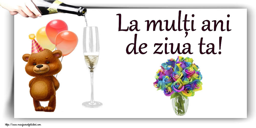Felicitari de zi de nastere - La mulți ani de ziua ta! ~ trandafiri curcubeu în vază - mesajeurarifelicitari.com
