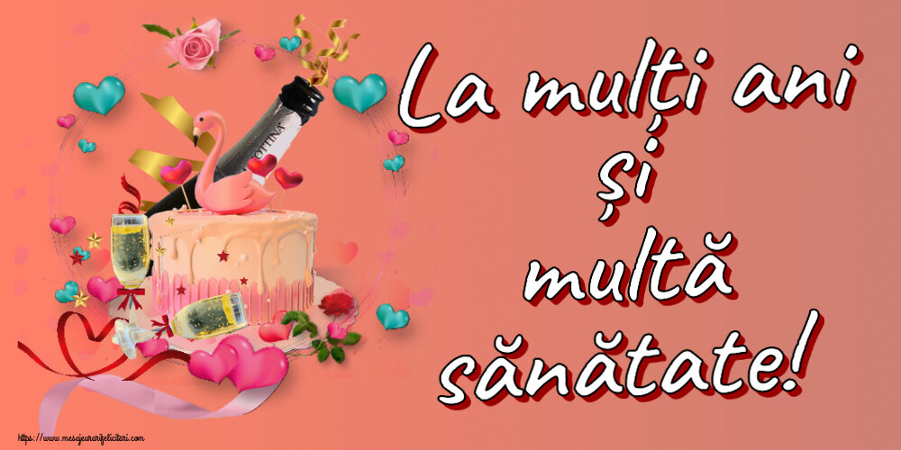 Felicitari de zi de nastere - La mulți ani și multă sănătate! ~ tort cu lebădă și șampanie - mesajeurarifelicitari.com