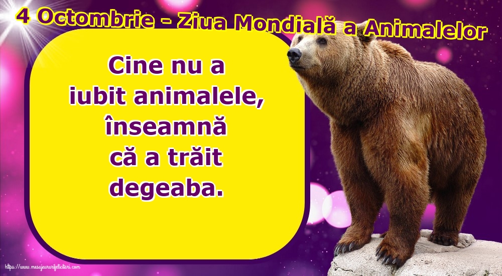 4 Octombrie - Ziua Mondială a Animalelor
