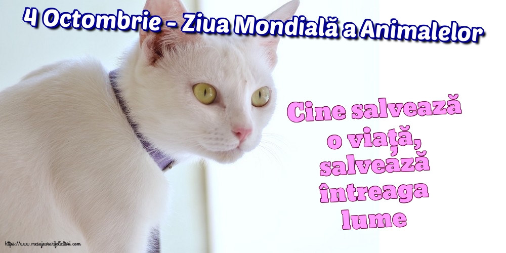 4 Octombrie - Ziua Mondială a Animalelor