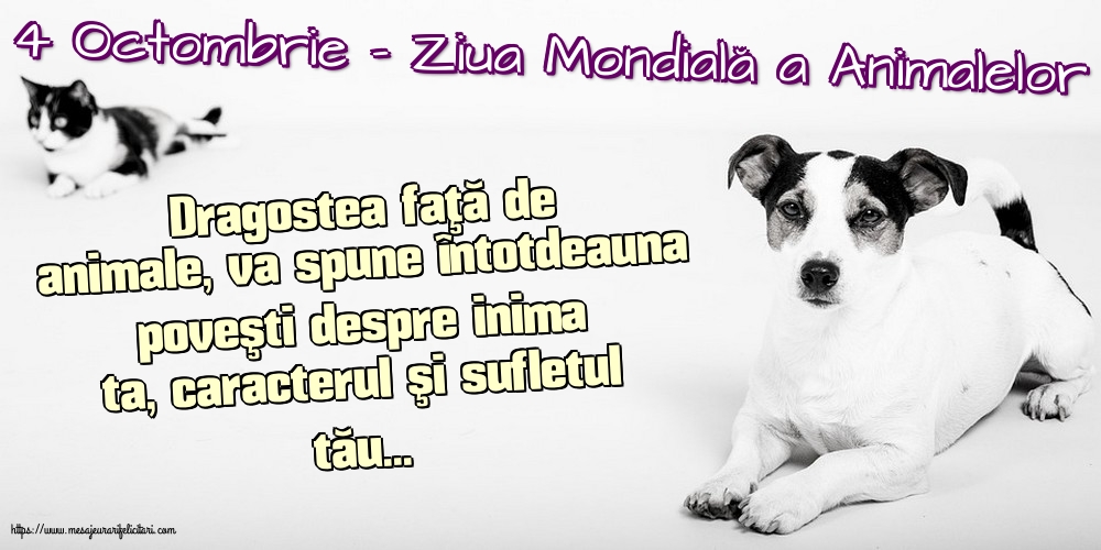 Ziua Animalelor 4 Octombrie - Ziua Mondială a Animalelor