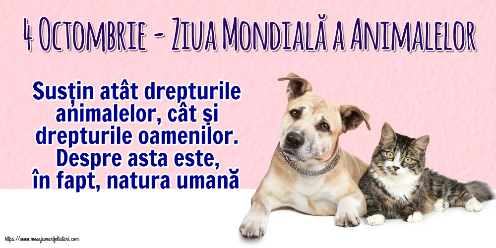 Ziua Animalelor 4 Octombrie - Ziua Mondială a Animalelor