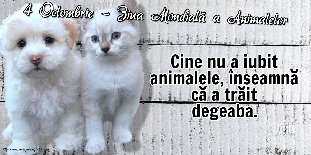 4 Octombrie - Ziua Mondială a Animalelor