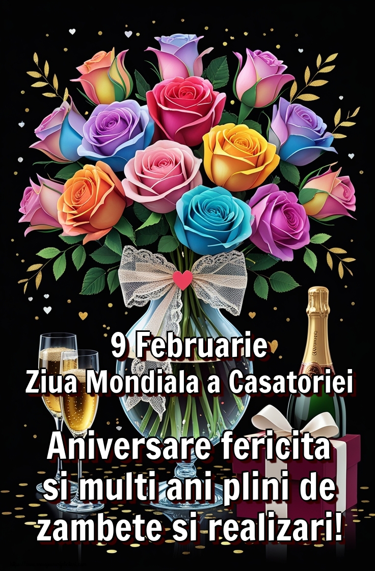 Felicitari de Ziua Casatoriei - 9 Februarie Ziua Mondiala a Casatoriei Aniversare fericita si multi ani plini de zambete si realizari! - mesajeurarifelicitari.com
