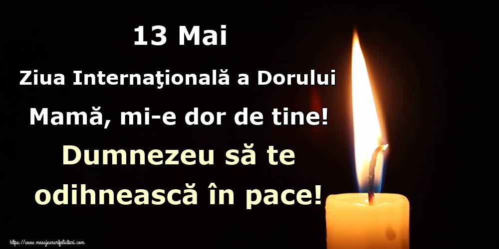 13 Mai Ziua Internaţională a Dorului Mamă, mi-e dor de tine! Dumnezeu să te odihnească în pace!