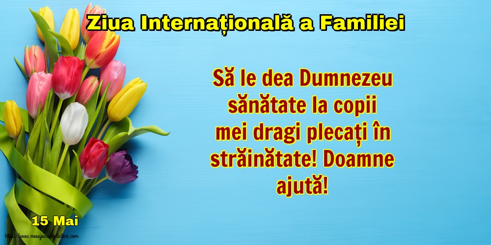 Ziua Familiei 15 Mai - Ziua Internațională a Familiei - Să le dea Dumnezeu sănătate la copii mei dragi plecați în străinătate! Doamne ajută!