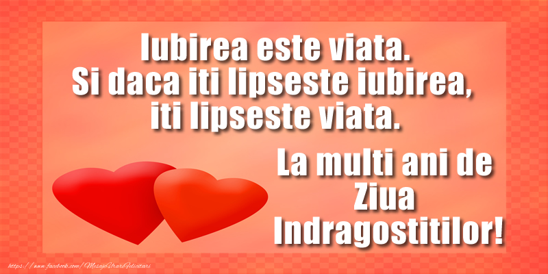 Iubirea este viata. Si daca iti lipseste iubirea, iti lipseste viata. La multi ani de ziua indragostitilor!