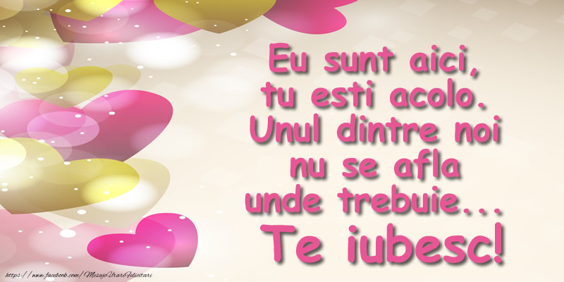 Eu sunt aici, tu esti acolo. Unul dintre noi nu se afla unde trebuie... Te iubesc!