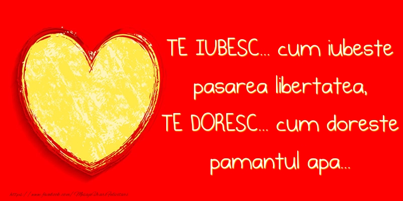 Felicitari Ziua indragostitilor - TE IUBESC... cum iubeste pasarea libertatea - mesajeurarifelicitari.com