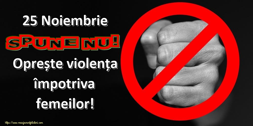 Ziua Internațională pentru Eliminarea Violenței asupra Femeilor 25 Noiembrie Spune NU! Oprește violența împotriva femeilor!