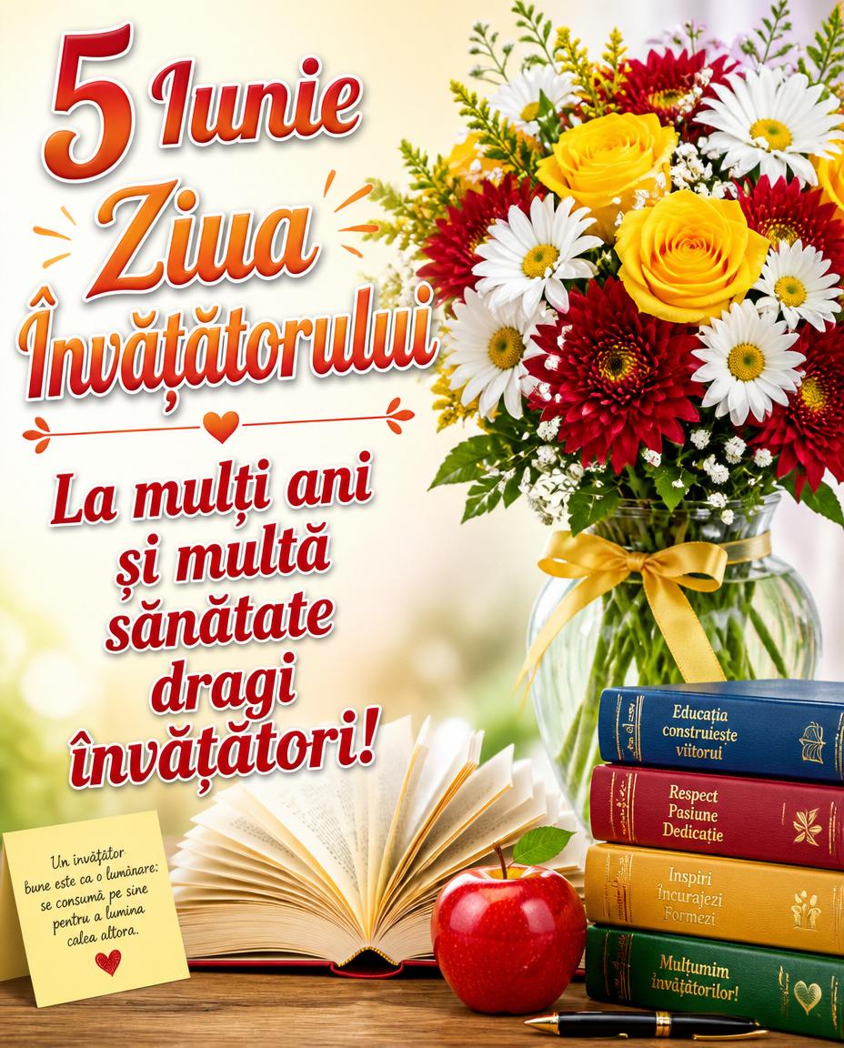5 Iunie Ziua Învățătorului La mulţi ani şi multă sănătate dragi învățători!