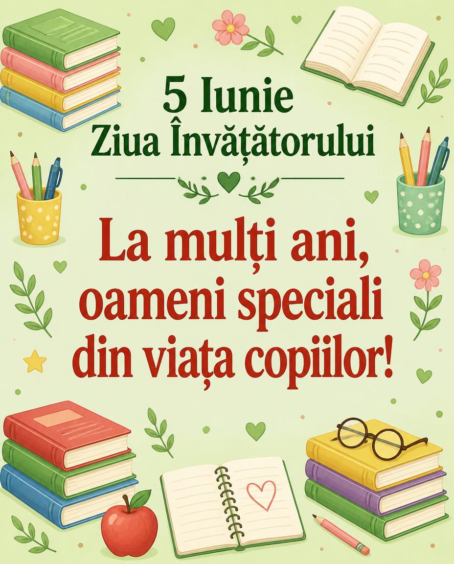 5 Iunie Ziua Învățătorului La mulți ani, oameni speciali din viața copiilor!