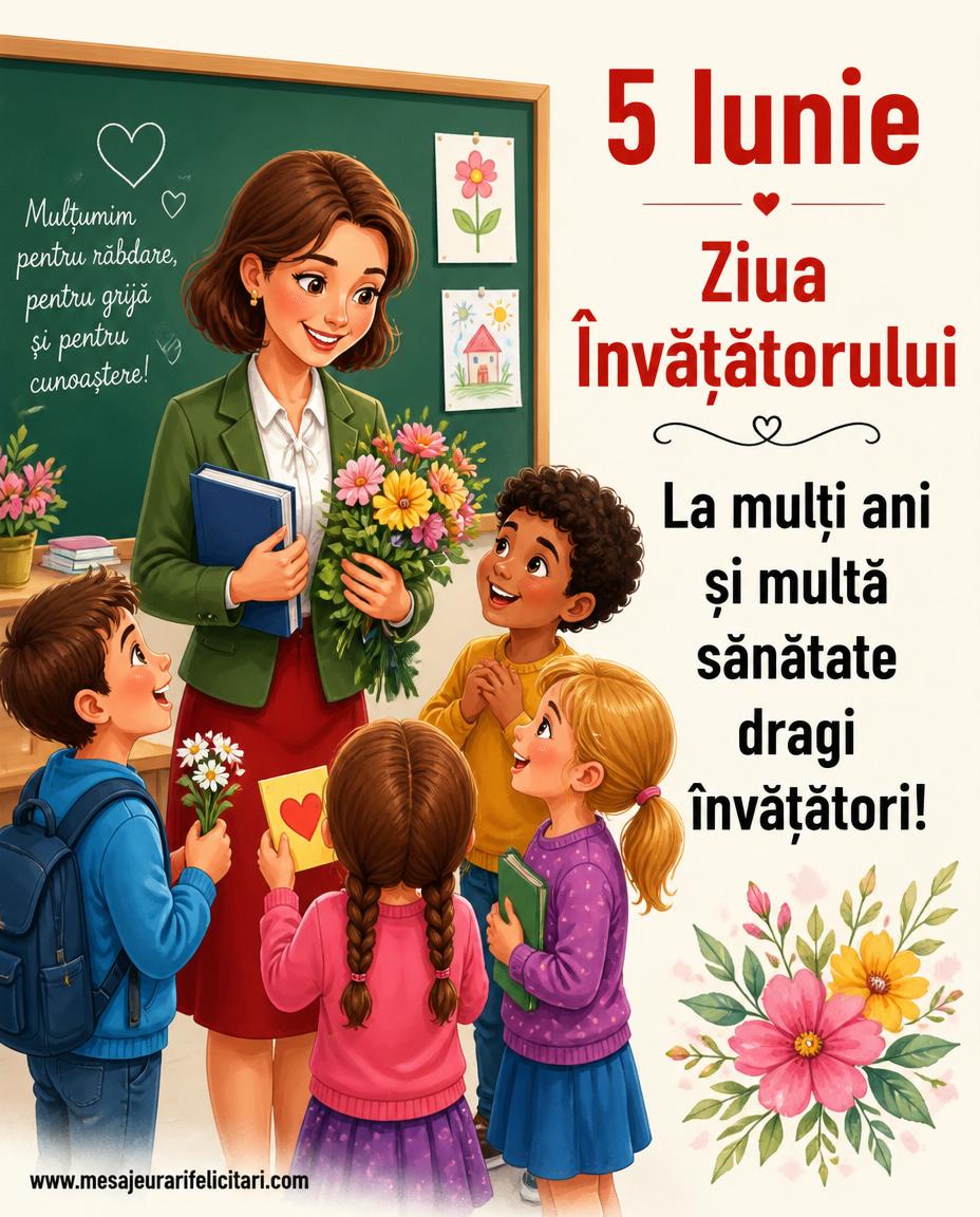 5 Iunie Ziua Învățătorului La mulţi ani şi multă sănătate dragi învățători!