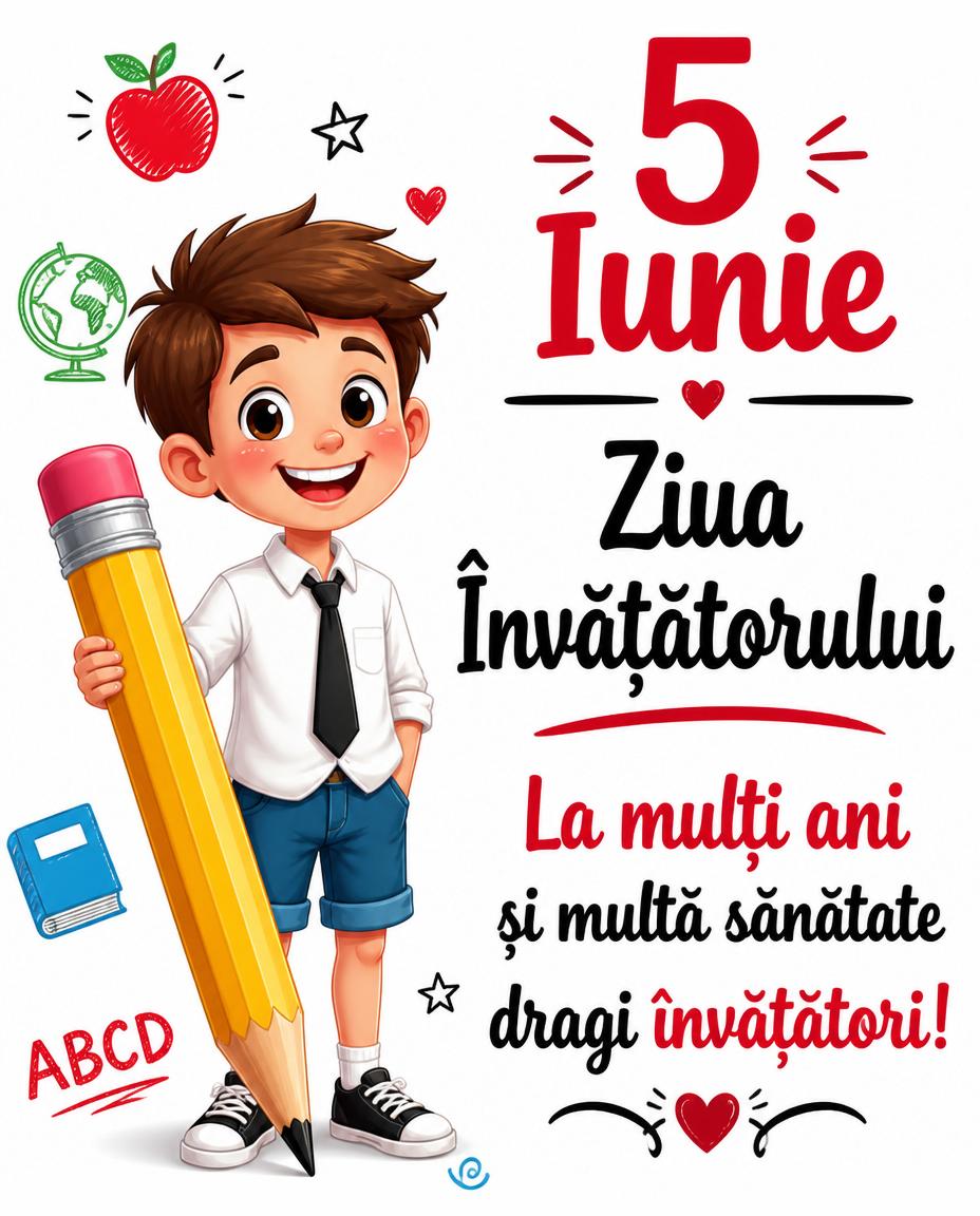 5 Iunie Ziua Învățătorului La mulţi ani şi multă sănătate dragi învățători!
