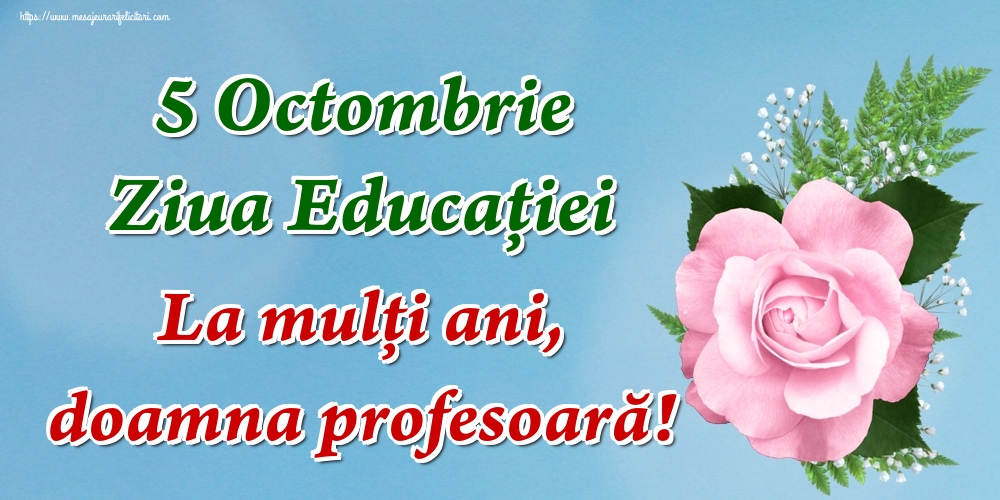 5 Octombrie Ziua Educaţiei La mulţi ani, doamna profesoară!