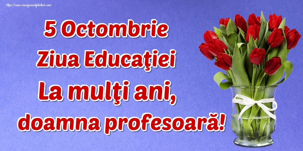 Felicitari de Ziua Profesorului - 5 Octombrie Ziua Educaţiei La mulţi ani, doamna profesoară! - mesajeurarifelicitari.com