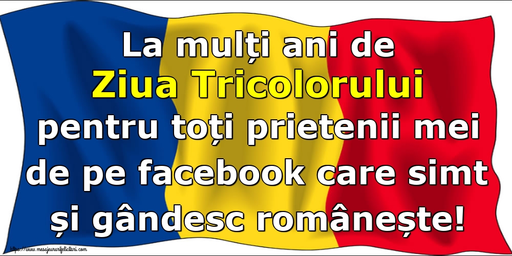 Felicitari de Ziua Tricolorului - La mulți ani de Ziua Tricolorului pentru toți prietenii mei de pe facebook care simt și gândesc românește! - mesajeurarifelicitari.com