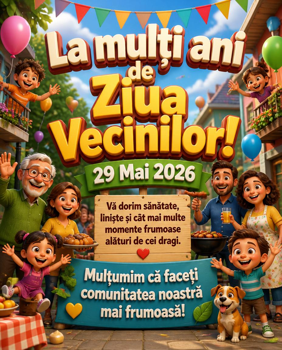 29 Mai 2026 Ziua Vecinilor La mulți ani, pentru toți vecinii!