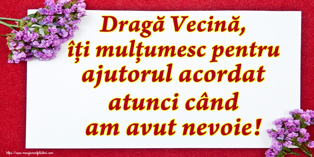 Dragă Vecină, îți mulțumesc pentru ajutorul acordat atunci când am avut nevoie!