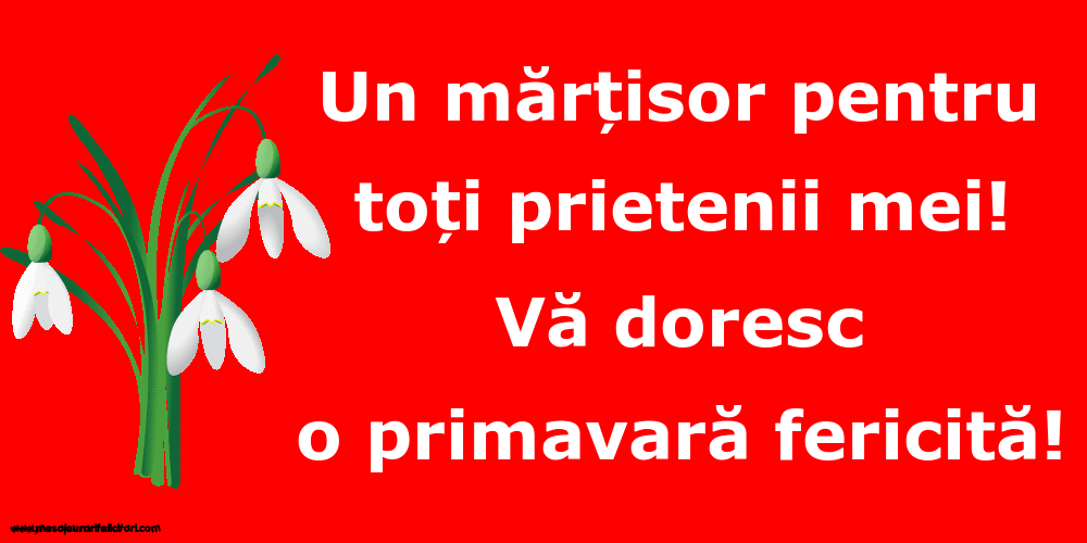 Felicitari animate de 1 Martie - Un mărțisor pentru toți prietenii mei! Vă doresc o primavară fericită!