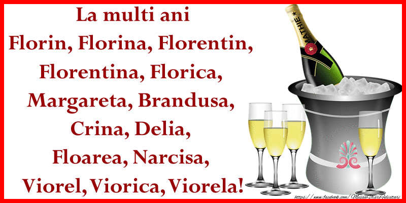 Felicitari animate de Florii - La multi ani de Florii pentru Florin, Florina, Florentin, Florentina, Florica, Margareta, Brandusa, Crina, Delia, Floarea, Narcisa, Viorel, Viorica, Viorela!