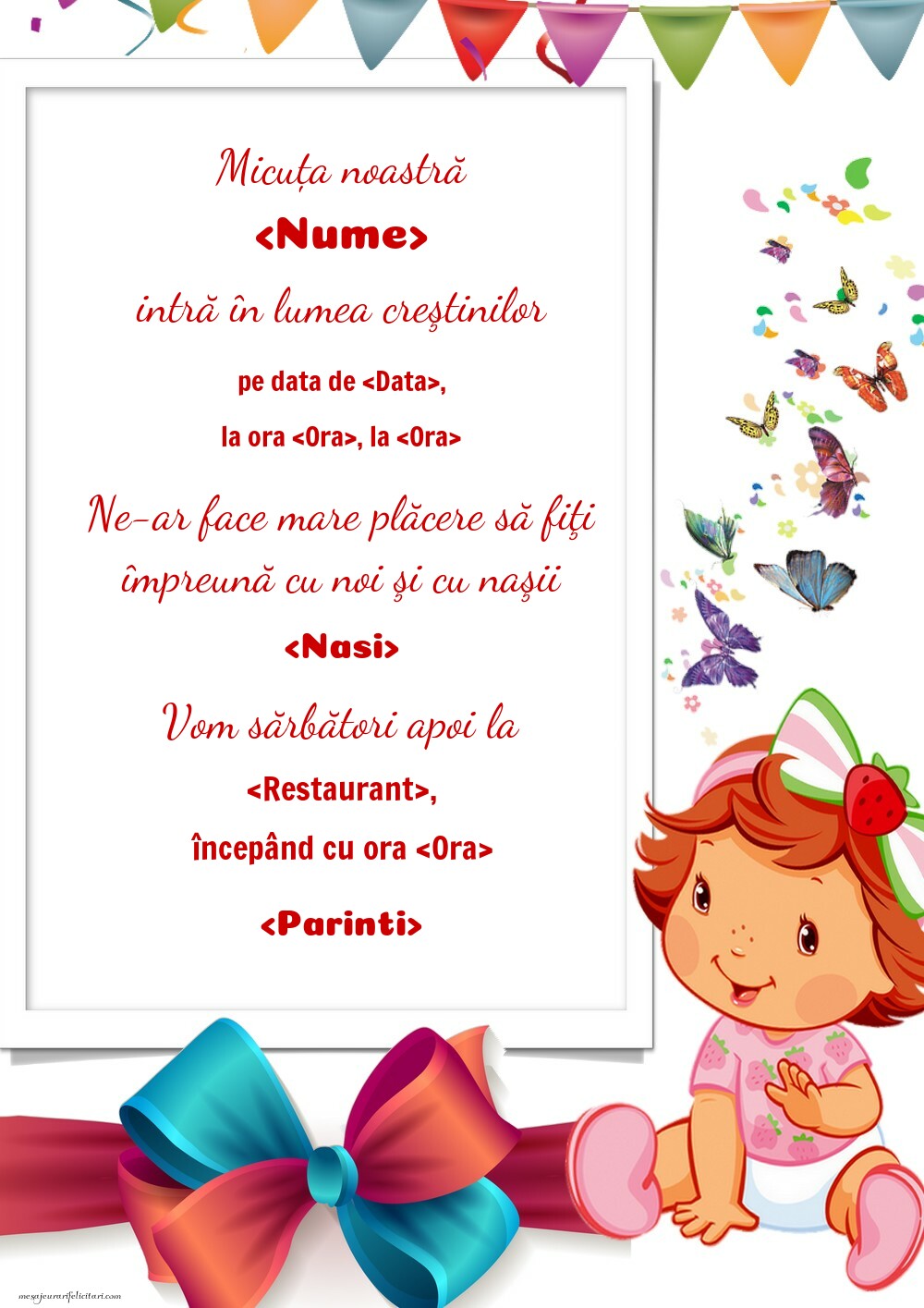 Invitație la botez pentru fetițe - Invitații de Botez personalizate