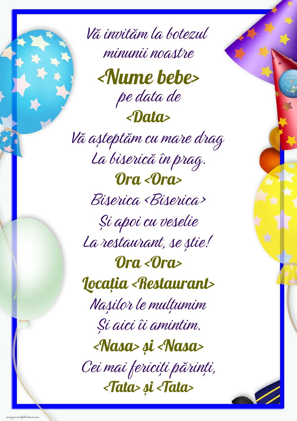 Invitatie la botez - Invitații de Botez personalizate