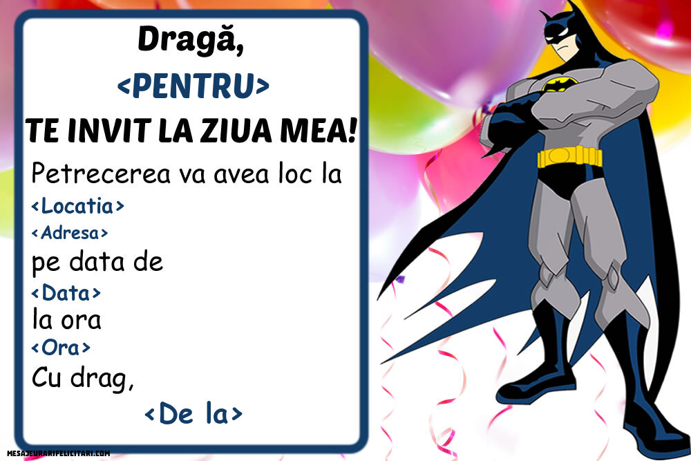 Invitație cu Batman - Invitații la Ziua de nastere copii personalizate