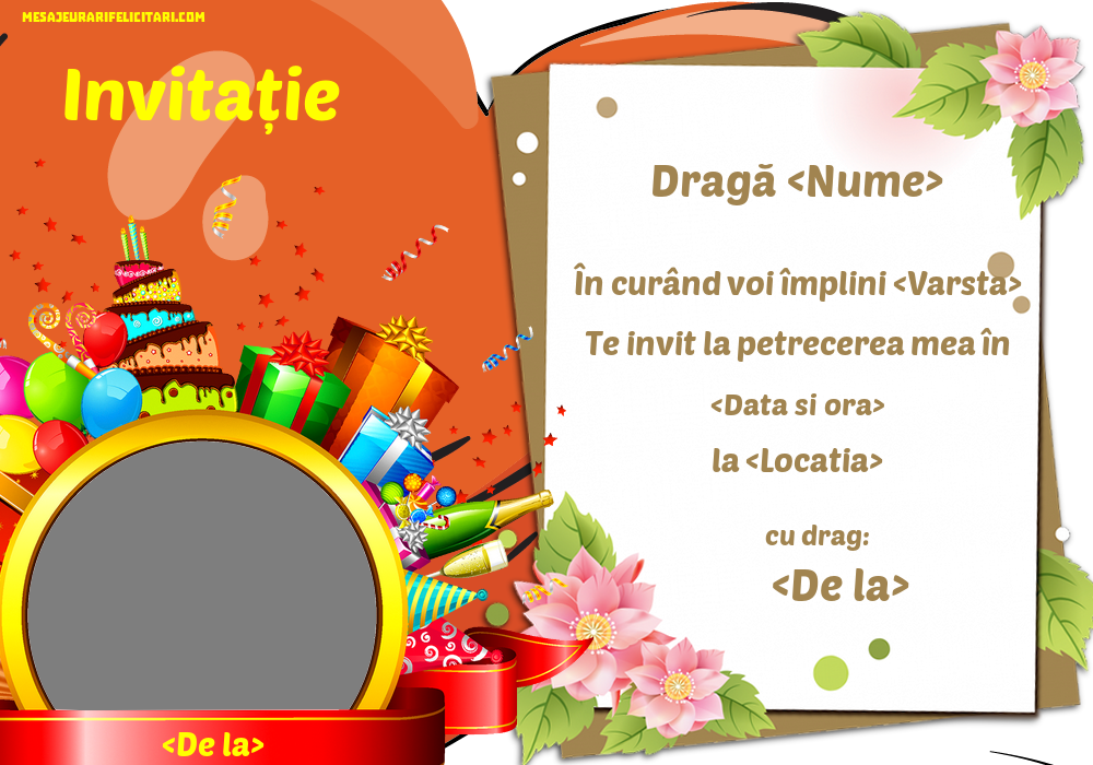 Invitație personalizata cu imaginea ta in ramă rotundă - Invitații la Ziua de nastere copii personalizate