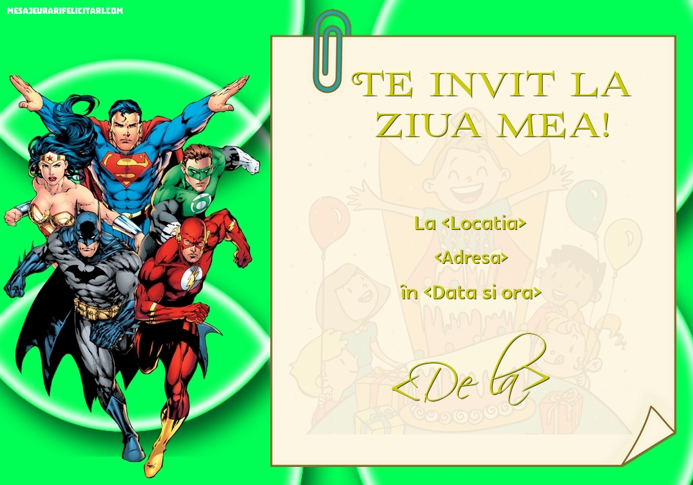 Invitație cu eroii Marvel și copii la petre cere - Invitații la Ziua de nastere copii personalizate