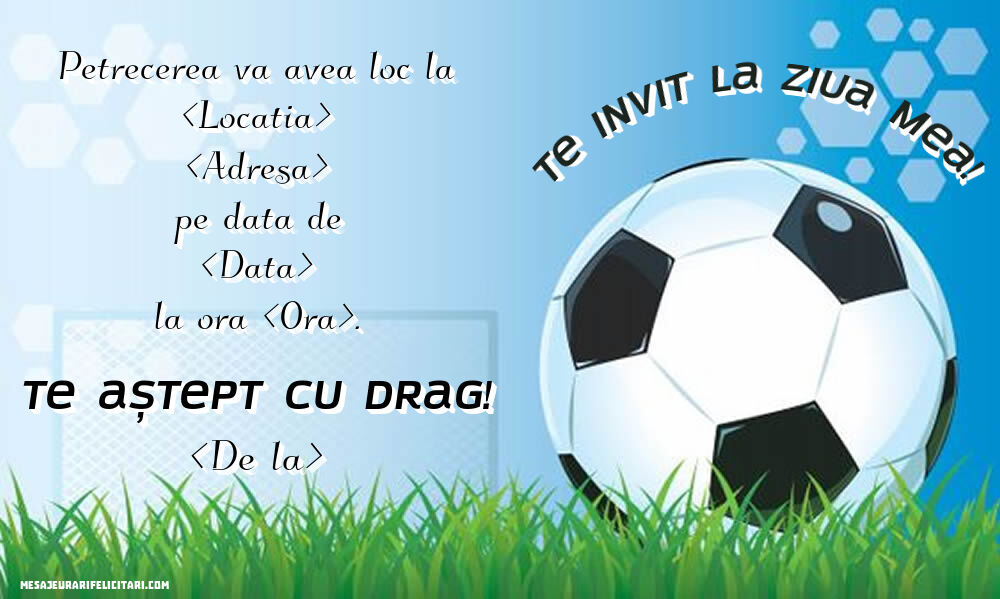 Invitație cu minge de fotbal - Invitații la Ziua de nastere copii personalizate