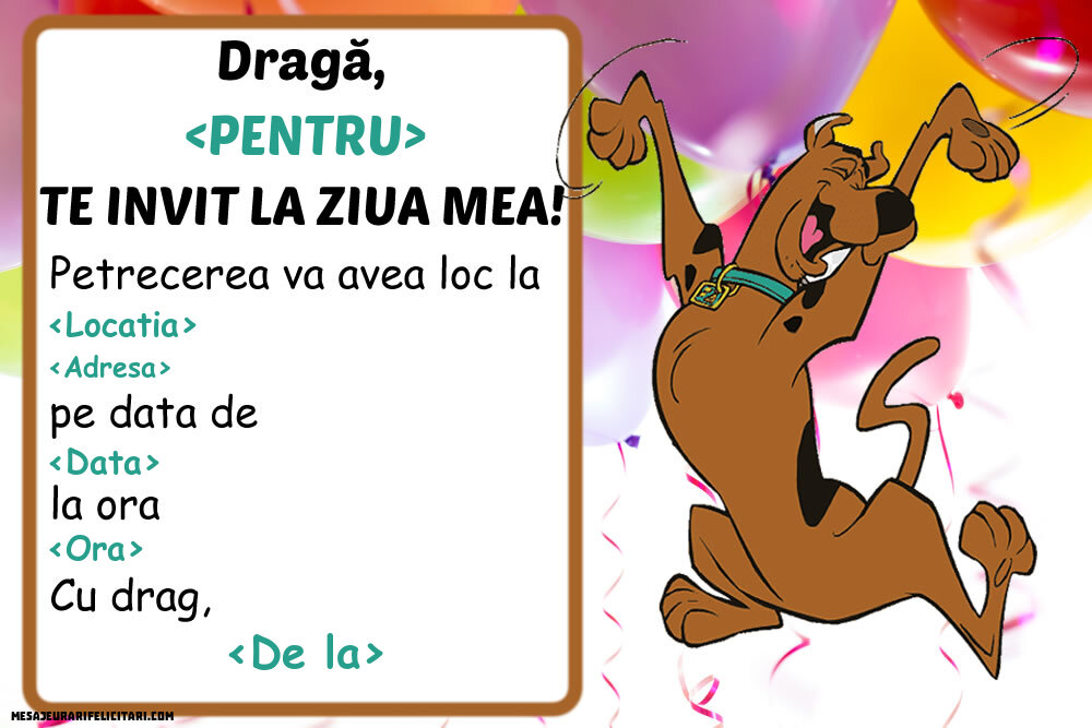 Invitație cu Scooby Doo - Invitații la Ziua de nastere copii personalizate