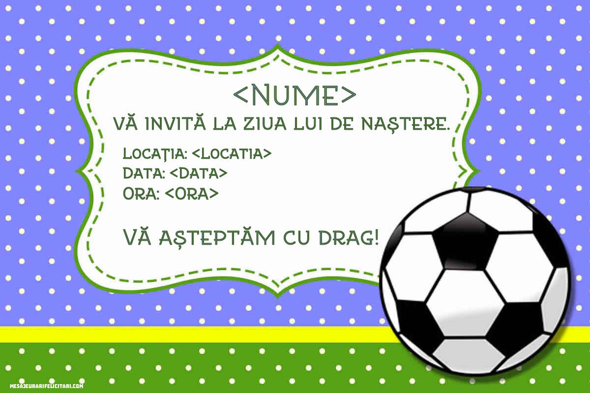Invitație cu minge de fotbal pentru băieți - Invitații la Ziua de nastere copii personalizate