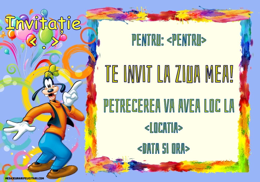 Invitație personalizată pentru petrecere de copii cu Goofy - Invitații la Ziua de nastere copii personalizate
