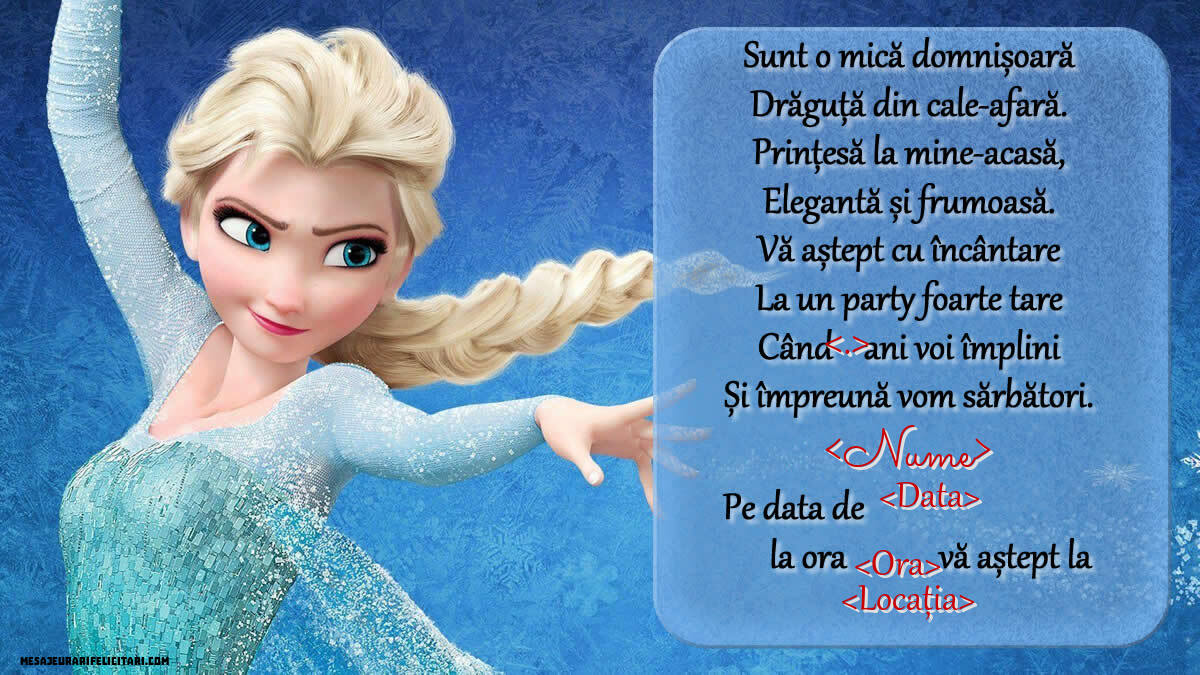 Invitație de la o mică domnișoară cu Elsa printesa de gheata - Invitații la Ziua de nastere copii personalizate