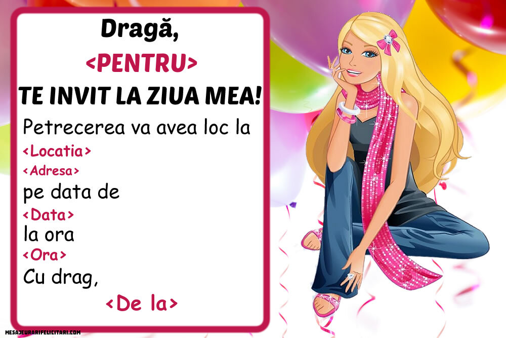 Invitație cu Barbie - Invitații la Ziua de nastere copii personalizate