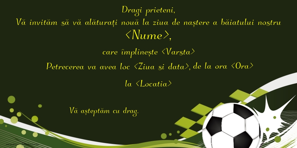 Invitație cu fundal cu minge - Invitații la Ziua de nastere copii personalizate