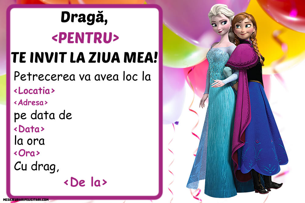 Invitație cu Elsa si Anna - Invitații la Ziua de nastere copii personalizate
