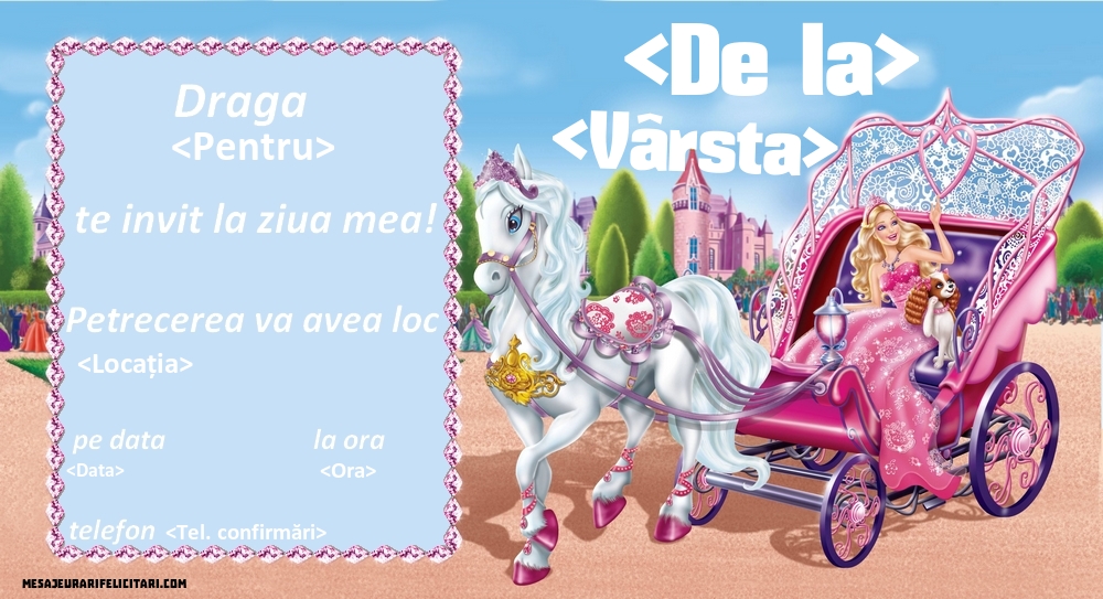 Invitatie cu printesă in trăsură - Invitații la Ziua de nastere copii personalizate