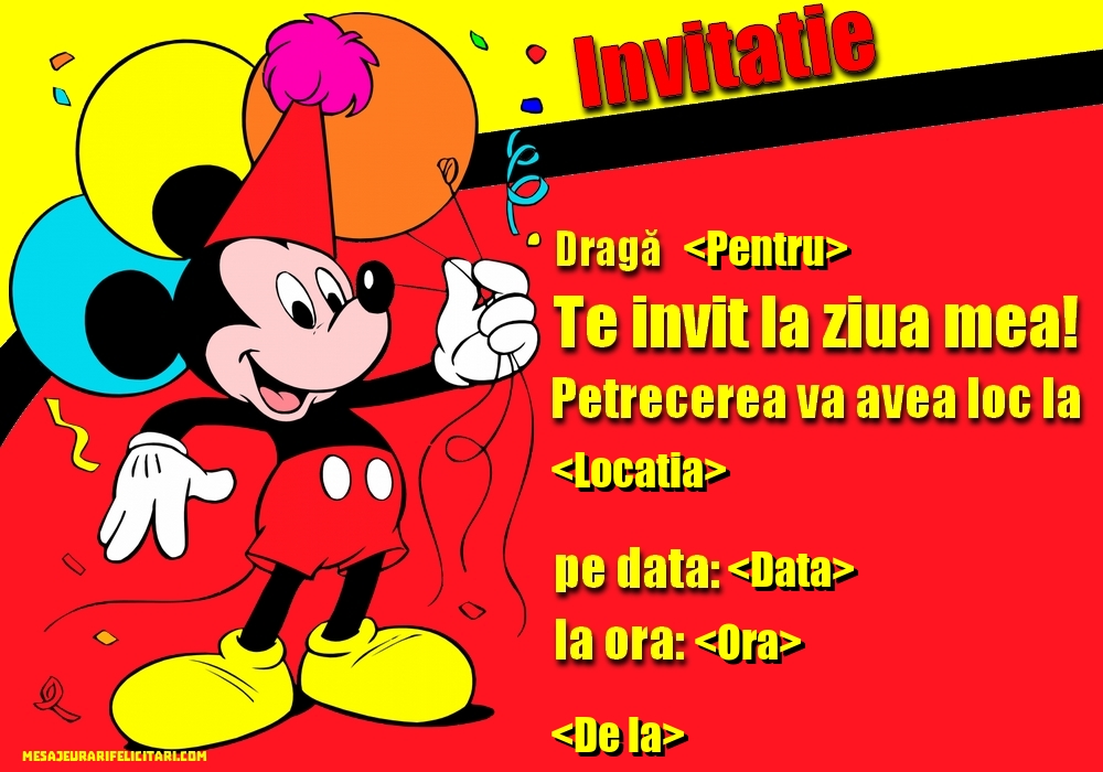 Invitatie la petrecere de copii personalizată cu Mikey Mouse - Invitații la Ziua de nastere copii personalizate