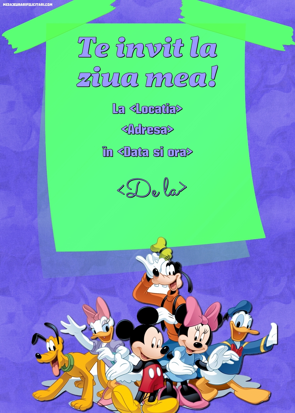 Invitație la petrecere cu eroii Disney - Invitații la Ziua de nastere copii personalizate