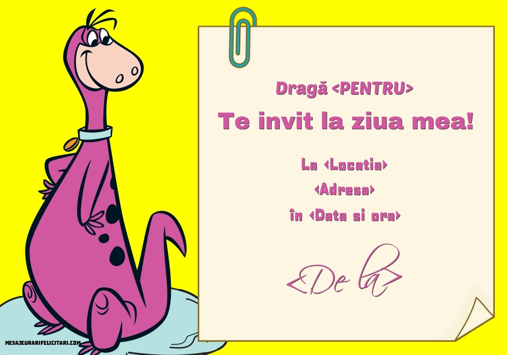Invitație cu Dino - Invitații la Ziua de nastere copii personalizate