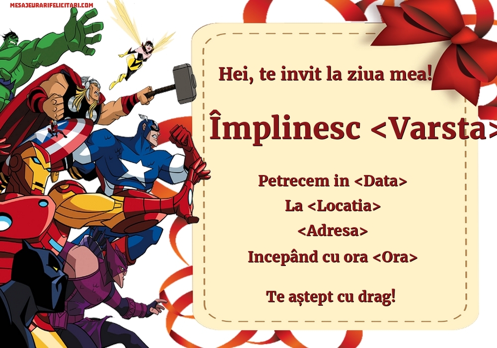 Invitație cu eroii universului Marvel - Invitații la Ziua de nastere copii personalizate
